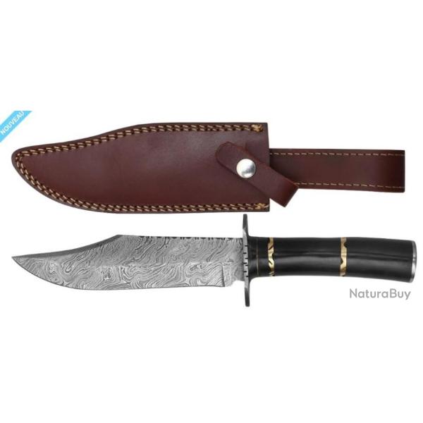DAMAS CHASSE - COUTEAU SKINNER 31 CM MANCHE CORNE & �TUI CUIR