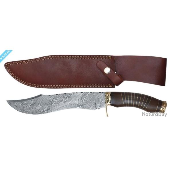 DAMAS CHASSE - COUTEAU 36,5 CM BOIS NOYER & �TUI CUIR
