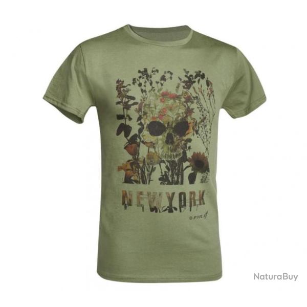T-Shirt D.Five Skull Flowers Vert