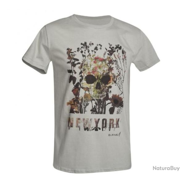 T-Shirt D.Five Skull Flowers Gris