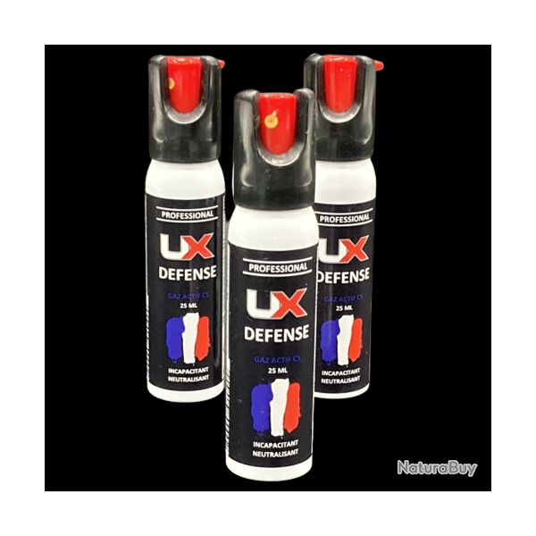 UX PRO / UMAREX - 3X Bombe Spray GAZ ACTIF CS 25 ml de d�fense.