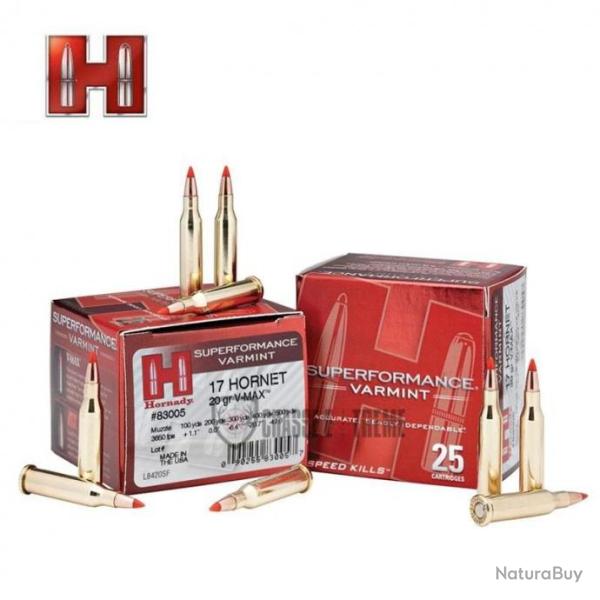 25 Munitions HORNADY Superformance Varmint 17 Hornet 20 Gr V-Max