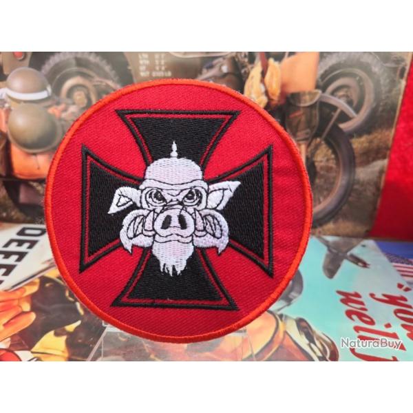 Patch � coudre Sanglier casque � pointe et croix de malte - Diam�tre : 88 mm