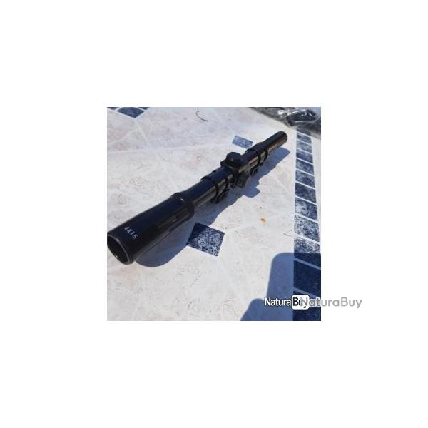 Lunette de vis�e 4x15 pour petite carabine 22, plombs, bosquette. Avec pattes fixation 11mm.