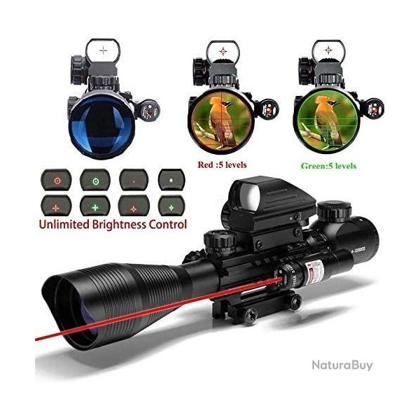 Lunettes de Vise Airsoft Fusil Tactique 4-12X50EG Chasse Porte avec Arme Holographic 4 Rticules