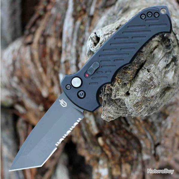 Couteau Automatique Gerber 06 Lame Tanto Acier S30V Part Serr Manche Alu Button Lock USA G0850