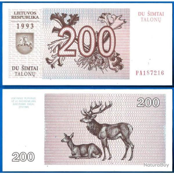Lituanie 200 Talonas 1993 Neuf Billet Litu Litas