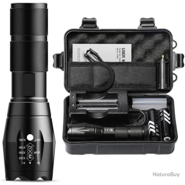Lampe Torche Rechargeable 3000 Lumen 2 Batteries USB �tanche Zoom 5 Modes P�che Camping Randonn�e