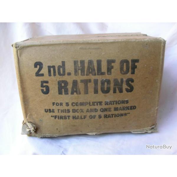 WW2 US BO�TE EN CARTON POUR  5 RATIONS MILITAIRE AM�RICAINE  "  2nd HALFS "