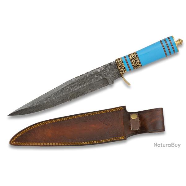 Magnifique Couteau Damas avec gaine en cuir v�ritable