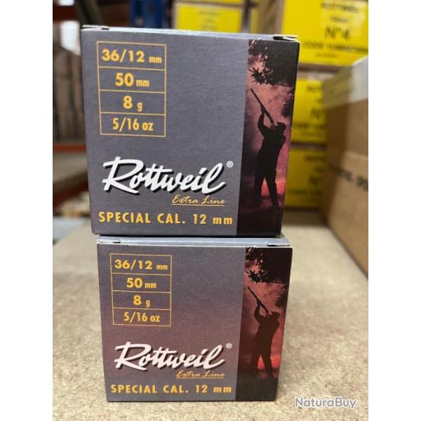 50 Munitions Rottweil 12mm 8 g, 12/50 N�7, 2 Boites
