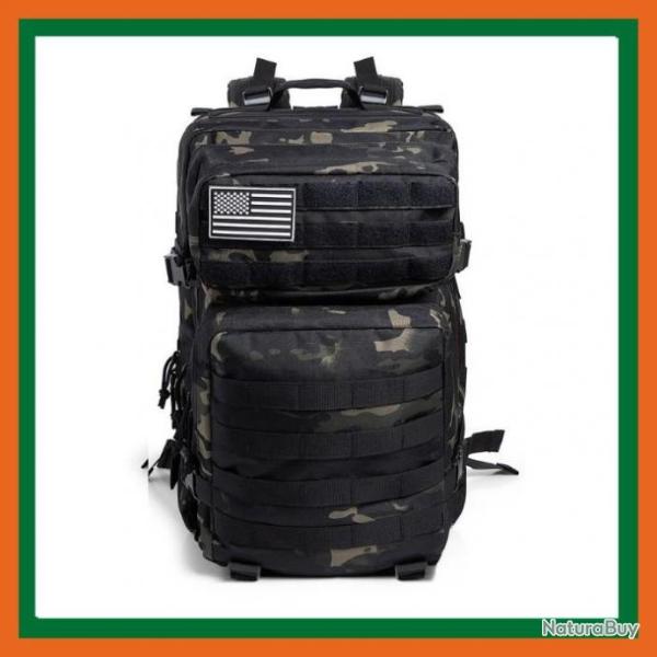Sac � dos tactique militaire 50L - CAMO noir -  Livraison rapide