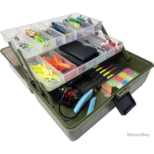 Bo�te de Rangement d'articles de P�che, 2 Plateaux avec Compartiments s�parateurs r�glables