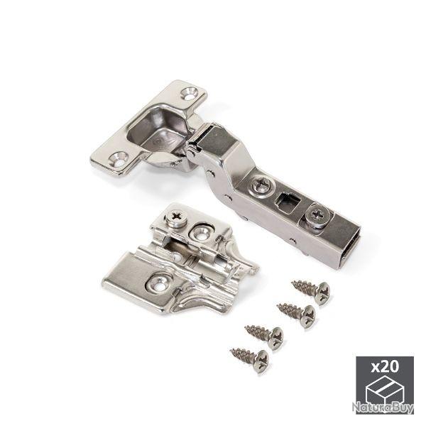 Lot de 20 charni�res pour montage rentrant, 20 embases ,vis pour montage Emuca