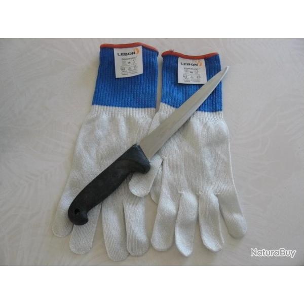 1 paire Gants ambidextre professionnel fran�ais LEBON Anti-coupures haute protection taille 10