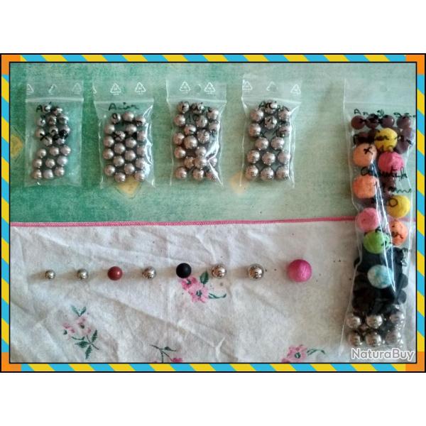Lot billes lance-pierre diff�rents calibres, poids et mat�riaux acier caoutchouc Bien pour d�butant