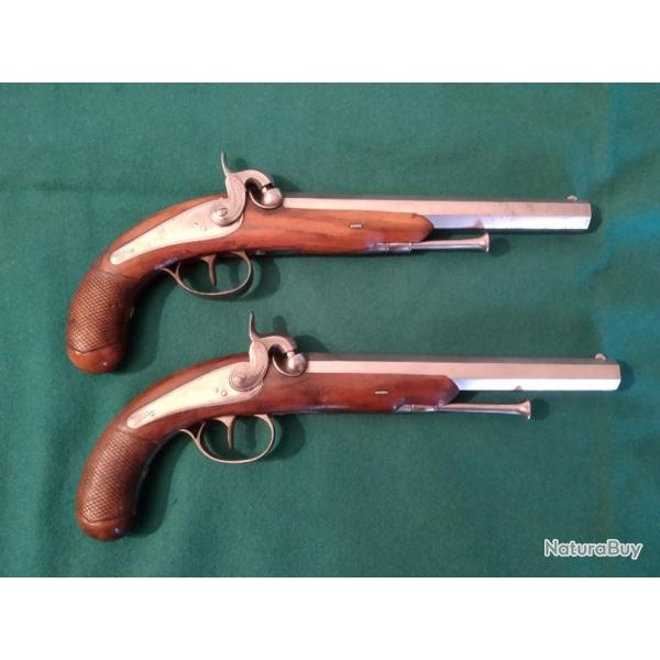 Paire de Pistolets de Voyage  Percussion Franais 1850