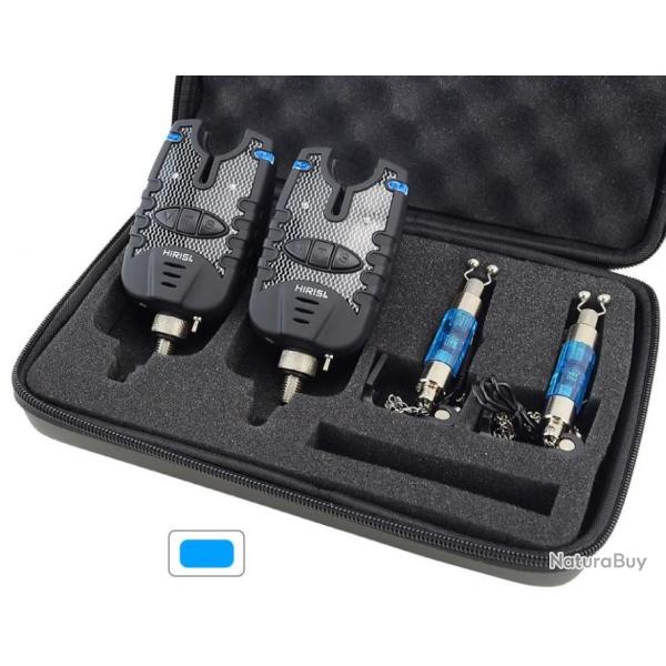 Kit 2 D�tecteurs de Touches P�che Carpe Alarmes LED Bleue Etanche Etui Protection Interrupteur Jack