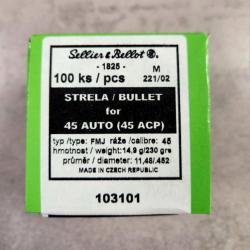100 Ogives S&B cal 45 Acp 230gr FMJ / 103101