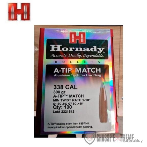 100 Ogives HORNADY cal 338-300Gr A-Tip Match