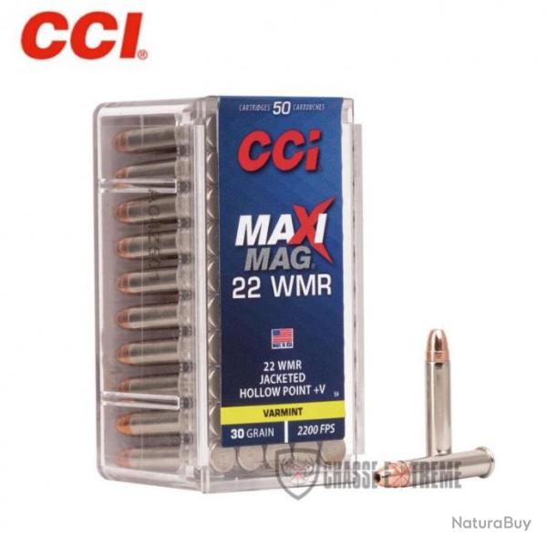 Boite de 50 Munitions CCI MAXI MAG Cal 22Wmr 30Gr HP