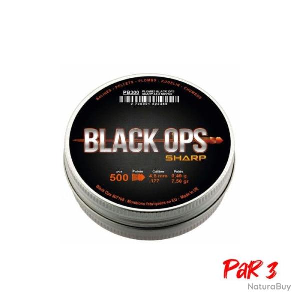 Bo�te de 500 plombs Black Ops Sharp � t�te pointue - Cal. 4.5 - Par 3