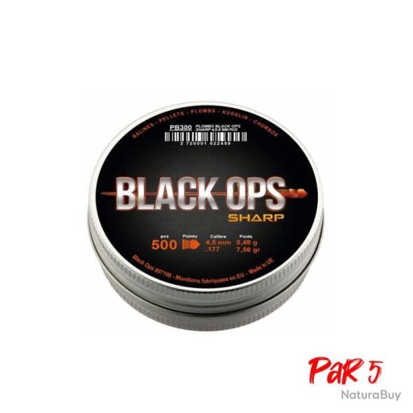 Bo�te de 500 plombs Black Ops Sharp � t�te pointue - Cal. 4.5 - Par 5