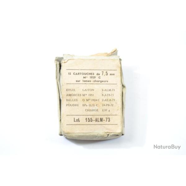 Boite vide 15 cartouches de 7,5mm modle 1929 C sur lames-chargeurs. Lot 155 ALM 73 (1973) MAS36 FSA