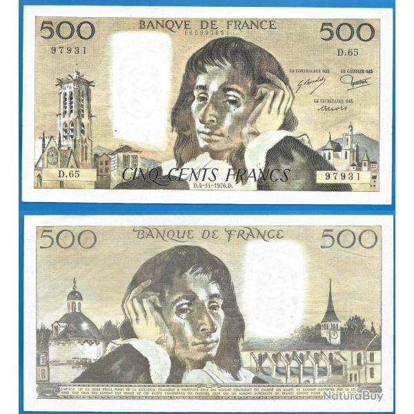 France 500 Francs 1976 Serie D Grand Billet Pascal Franc