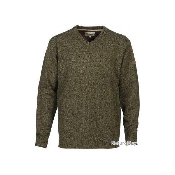 Pull de chasse brod� col V kaki PERCUSSION