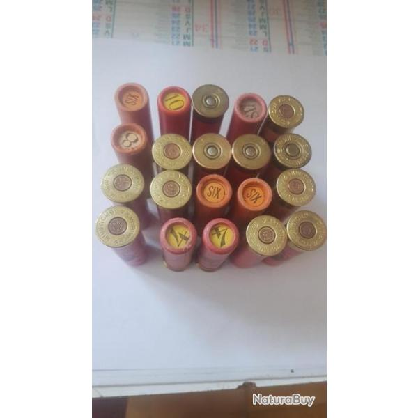 lot de 20 cartouches manufacturees mgm divers plomb plus cartouchiere  croute  de cuir en calibre 24