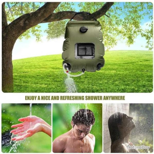 Sac Douche Solaire 20l Camping Pique-Nique P�che Chasse Randonn�e Thermom�tre PVC �cologique Pratiqu