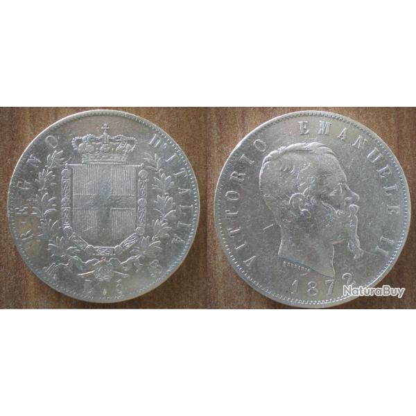 Italie 5 Lire 1872 Atelier M Piece Argent Vittorio Emanuele 2 Italy Silver Coin Lires