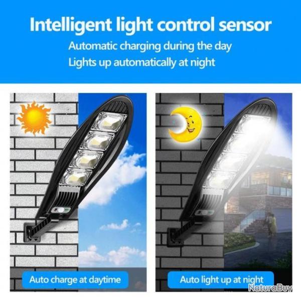 Lampe Solaire 168 LEDs Etanche Capteur Mouvement PIR 3 Modes Eclairage Id�al Jardin Rue T�l�commande
