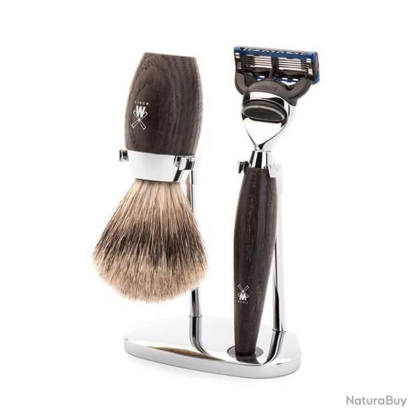 Set de rasage 3 pices Fusion Muhle Kosmo chne pur gris