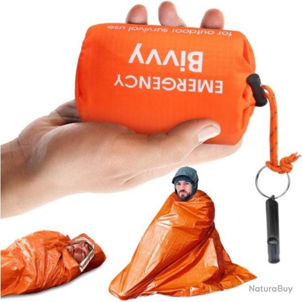 Sac de Couchage d'urgence avec sifflet de Survie �tanche Sac de Couverture l�ger ORANGE