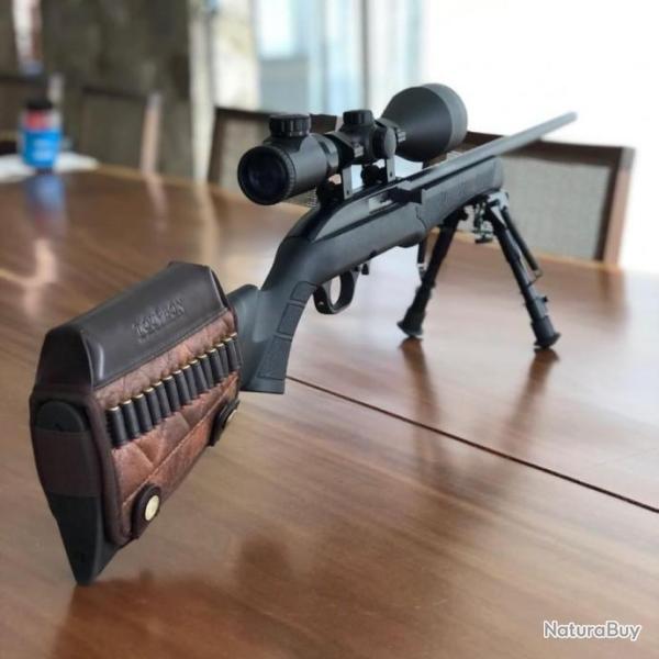 Repose Joue Cousin Crosse Fusil Chasse Carabine 22LR/17HMR Porte Munitions Support Tir Cuir Droitier