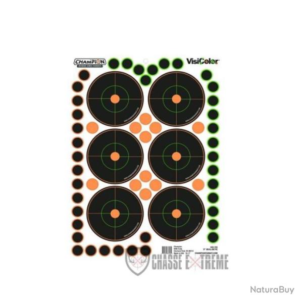 5 Cibles Adhsives Visicolor CHAMPION - Diam7,5 cm