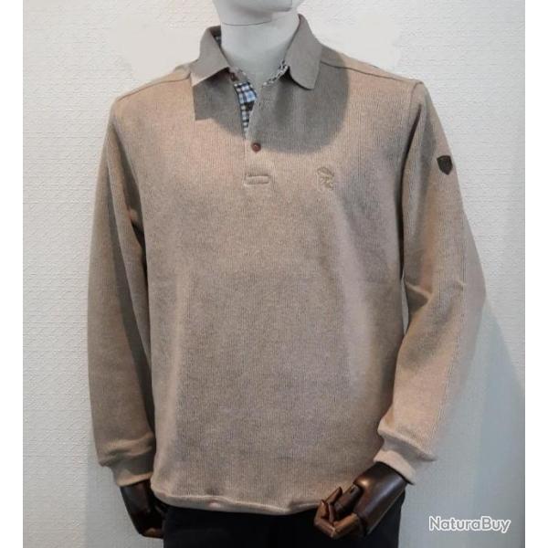 SWEAT COL BOUTONN� BEIGE T2XL