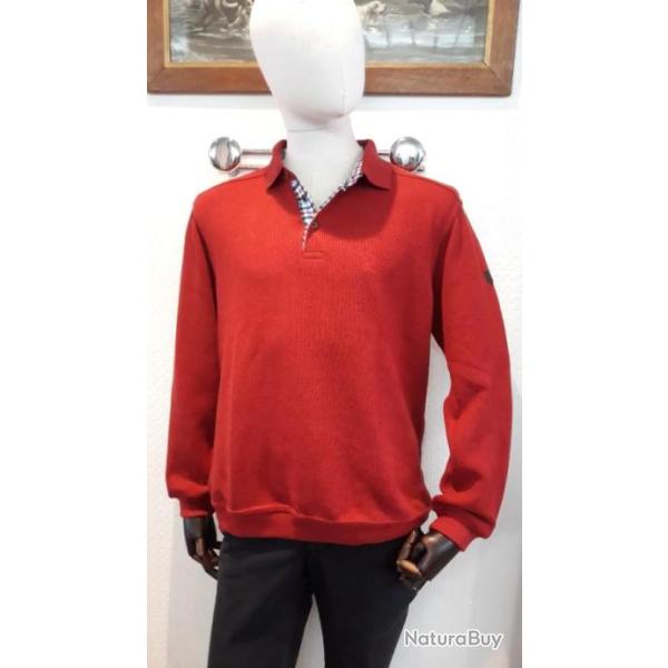 SWEAT COL BOUTONN CERISE TS