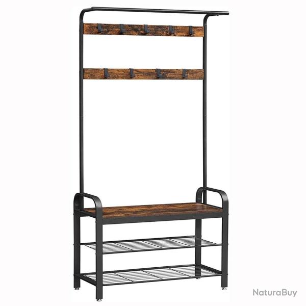 Portemanteau vestiaire meuble d'entr�e avec crochets amovible banc et �tag�re � chaussures longueur