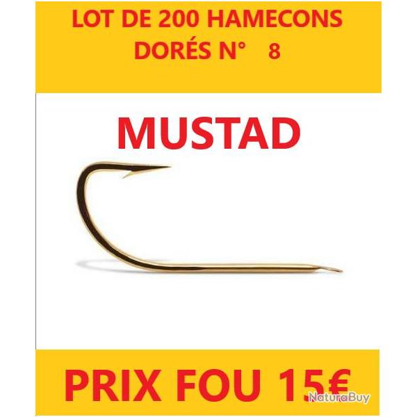 Hame�ons CRYSTAL MUSTAD coup � palette dor� N� 8  pochette de 20 x 10 soit le lot de 200 hame�ons