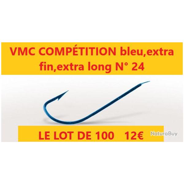 hame�ons  VMC COMP�TITION bleu,extra fin,extra long N� 24 pochette de 10 x 10 soit  100 hame�ons