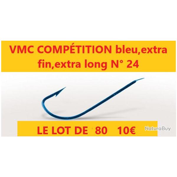 hame�ons  VMC COMP�TITION bleu,extra fin,extra long N� 24 pochette de 10 x 8 soit  80 hame�ons