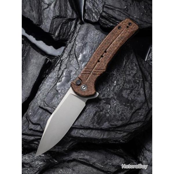 Couteau CIVIVI Cogent Brown Button Lock Manche Micarta Lame Acier 14C28N IKBS Clip CIVC20038D6