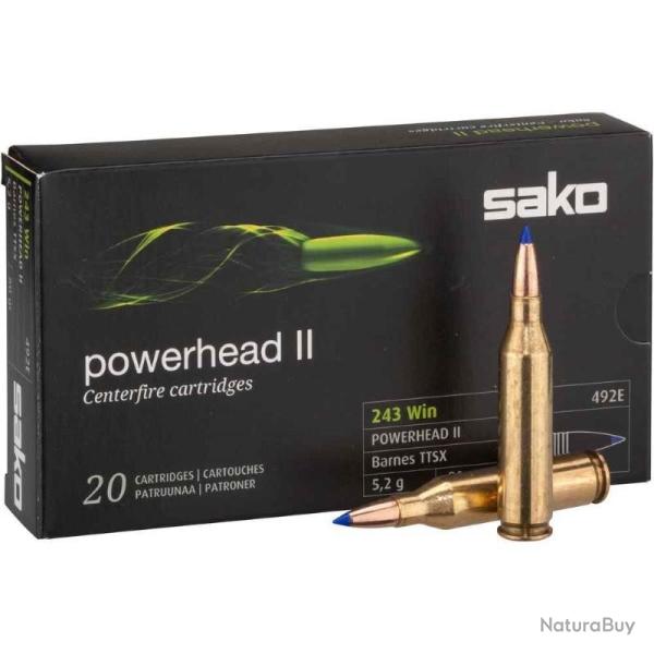 Munitions SAKO calibre 243 Win Powerhead II (Barnes TTSX) 80gr - 5.2g x20