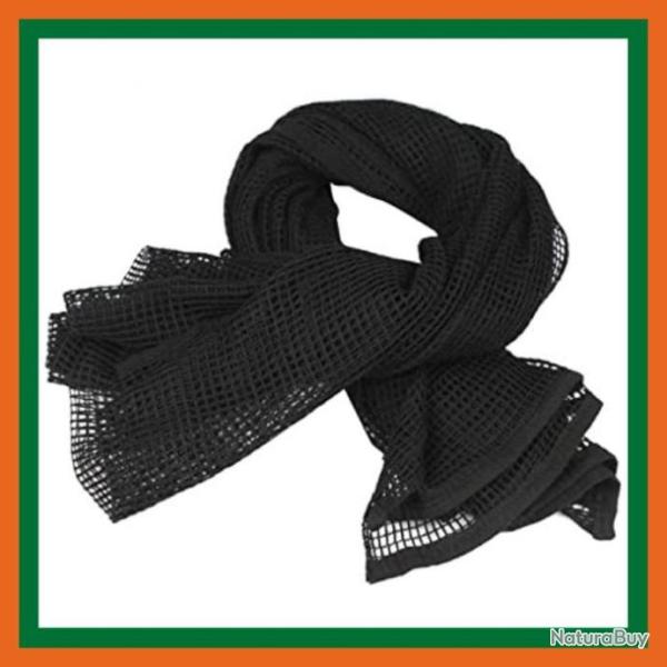 Echarpe tactique noire multifonctions en mailles 190 x 90 cm - Livraison gratuite et rapide