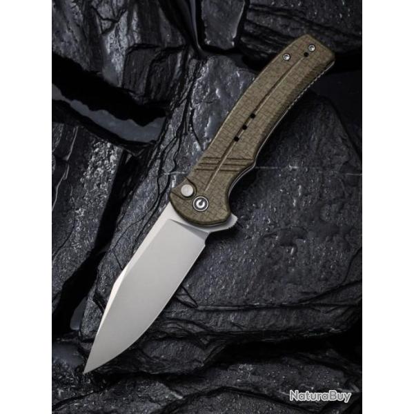Couteau CIVIVI Cogent Green Button Lock Manche Micarta Lame Acier 14C28N IKBS Clip CIVC20038D5