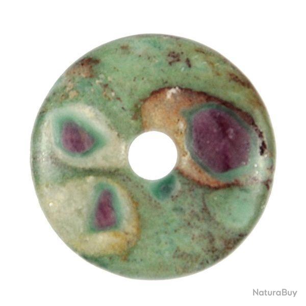 Donut Pi Chinois en rubis sur fuchsite pour pendentif 3 cm