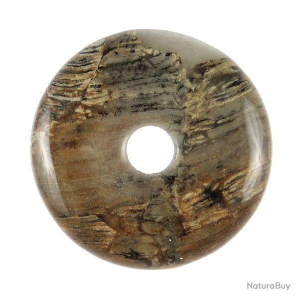 Donut Pi Chinois en jaspe feuille d'argent pour pendentif 3 cm